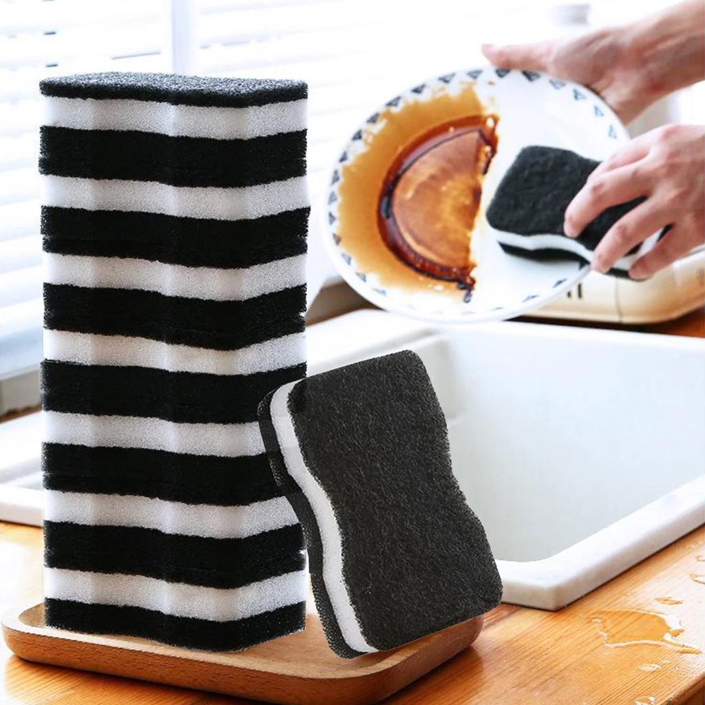 5PCS Sponge Rub Black Dish Sponge Scouring Pad Kitchen Cleaning Sponge Wiping Loofah Household Merchandises Cleaning Brushes