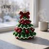 DIY Wool Yarn Craft Set Crochet Christmas Tree Kit, Beginner-Friendly Xmas Kit with Bow Soft Fluffy Handcraft And Faux Pearl Embellishment,