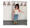 Girls' 2025 Summer Color Block Cartoon Print Cotton T-shirt, Round Neck, Short Sleeve