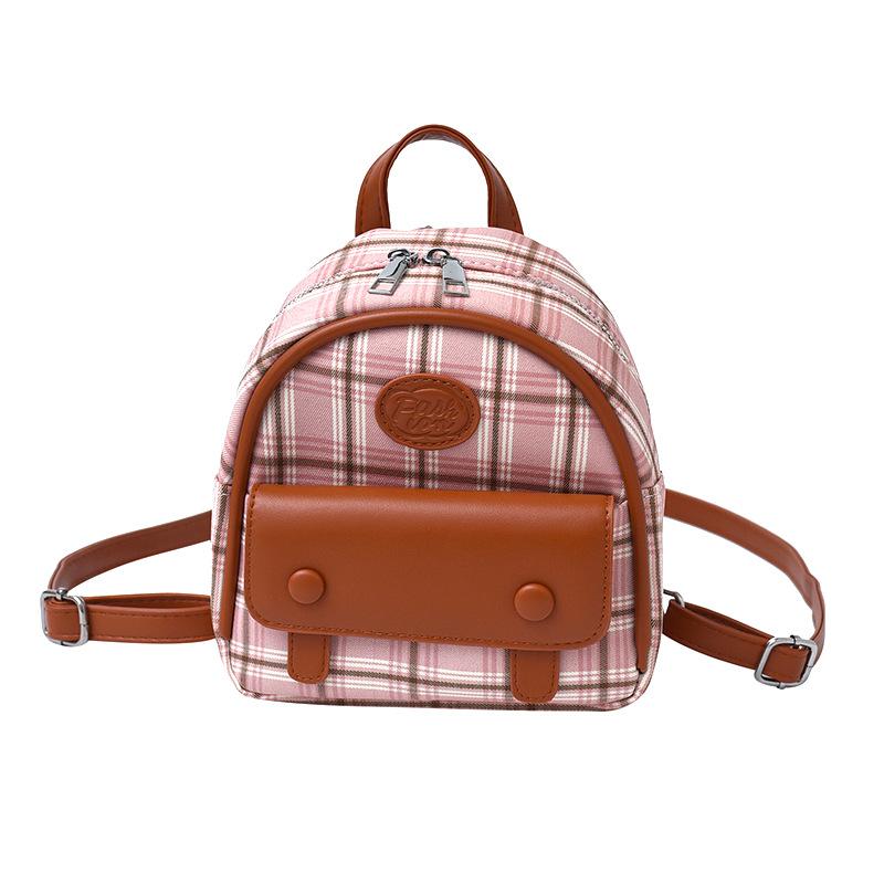 Korean Version of Fashion Portable Small Bag Women 2025 New Canvas Plaid Backpack Retro Premium Casual Backpack