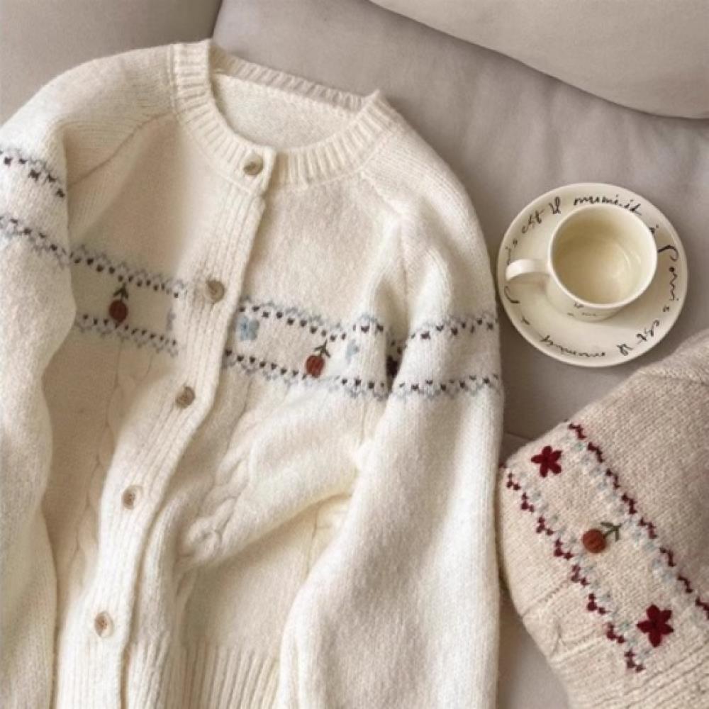 New Arrivals Open Run Nordic Flower Embroidery Cardigan