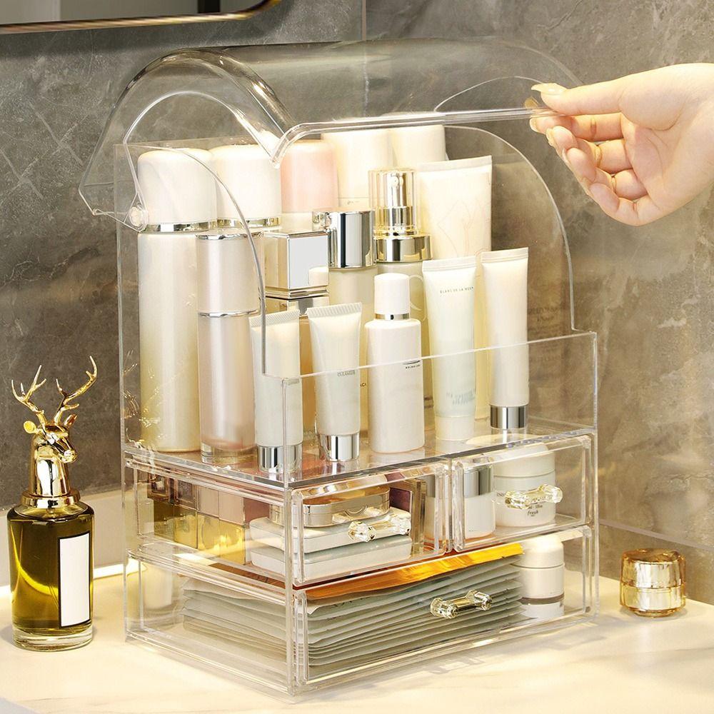 Plastic Cosmetic Case Transparent Makeup Storage Organizer Desktop Cosmetics Storage Box  Home