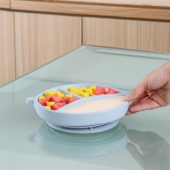 Travel Feeding Plate for Toddlers Silicone Suction Toddlers, Cute Bear Shape Unbreakable Divided Easy Clean Dish Baby Bowl, Non Slip Tray Infants And