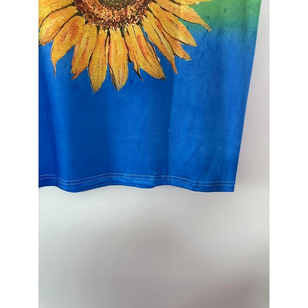 Gradient Color Block Sunflower 3D Printed Women's Short-sleeved T-shirt Summer Comfortable Casual Bottoming Top