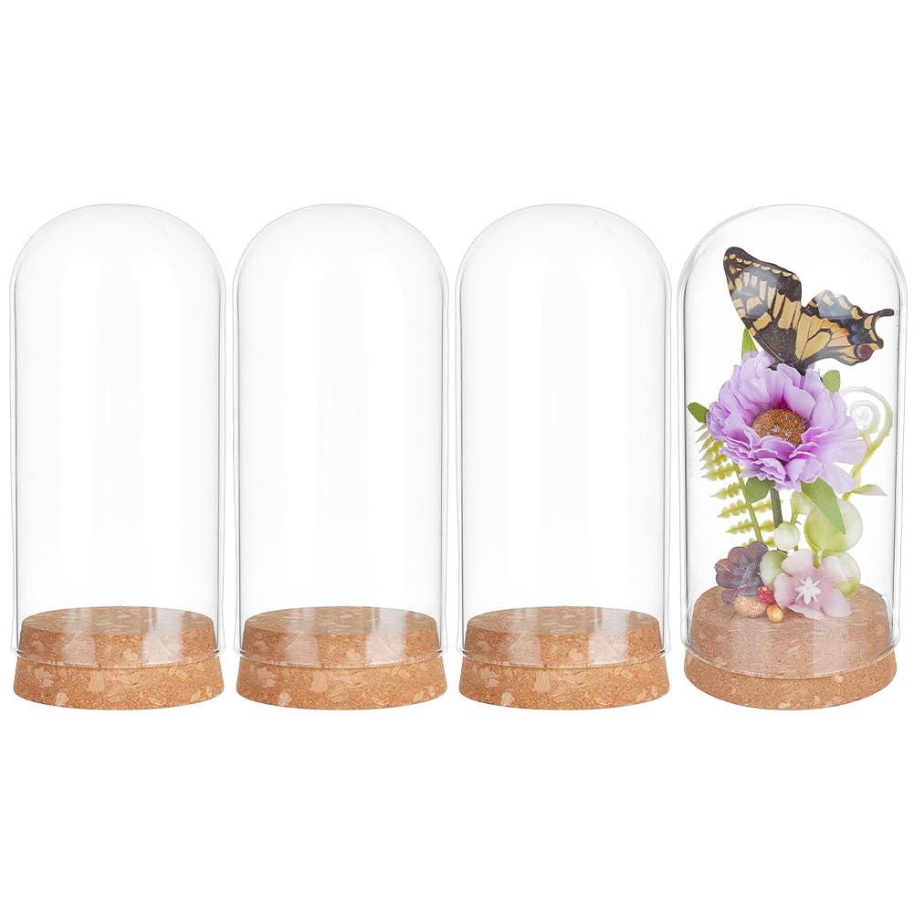 

BENECREAT 4-Piece Set Clear Glass Dome 6x12cm Small Glass Bottle with Dome-Shaped Lid and Cork Base for Display, Cloche, Decorative Bottle, Flower, Pl