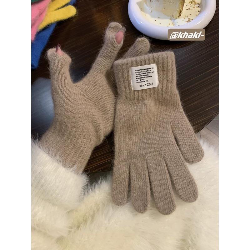 Nové jednobarevné teplé zesílené pletené rukavice pro ženy na zimu bez prstů pro dotykový displej vlněné studentské cyklistické rukavice