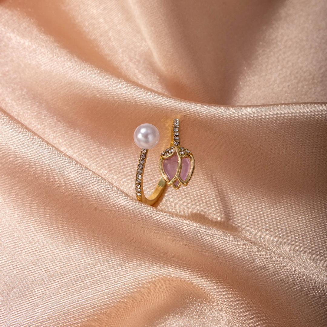 

Кольцо с жемчугом тюльпан: Шикарный дизайн для женщин, популярный в японских и корейских модных тенденциях фиолетовый