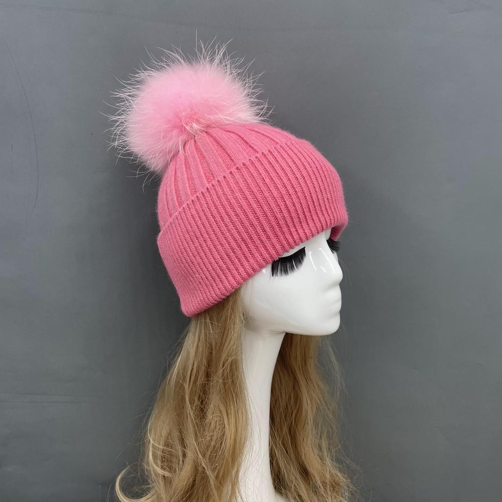 Custom Strip Knit Luxury Designer Winter Pompom Beanies Unisex Warmly Angora Wool Hat With Big Pom Poms