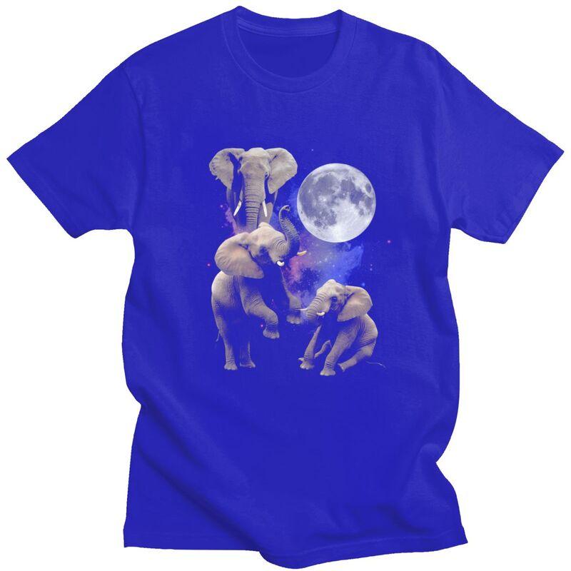 Men Three Moon Elephants T Shirt Summer Short Sleeve Pure Cotton Colthing Leisure Novelty Creative Graphics Tee Tops