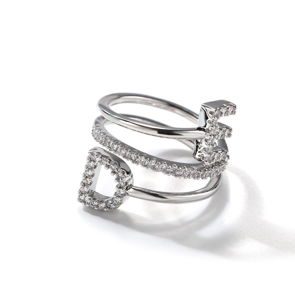 Jewelry DIY letter ring with diamond customized zircon ring retro trend ring