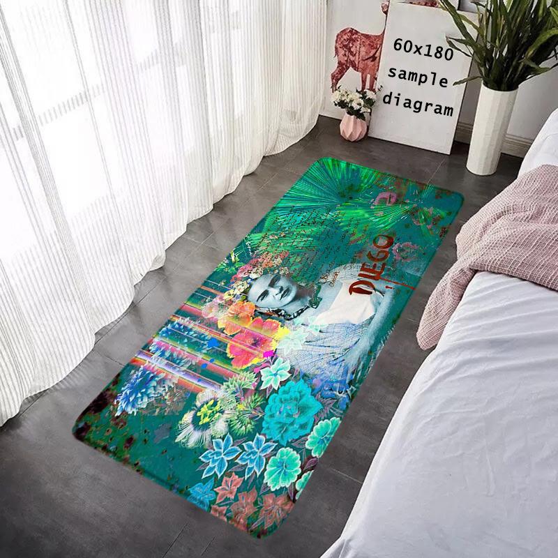 Doormat Flannel Floor Mat Indoor Foot Rug F-Frida K-Kahlo Bedside Mats Kitchen Corridor Absorbent Carpet Ideal for Balcony Decor