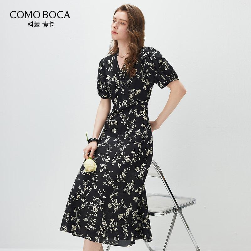 Kemengboka 2026 S/S Mulberry Silk Crepe De Chine Puff-Sleeve Midi Dress L