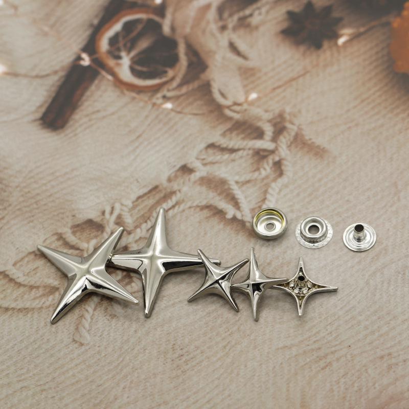 Four-pointed Star Snap Button Jacket with Cross Flower Decoration
