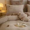 Thickened Milk Fleece Four-Piece Set, Clear Cartoon Embroidered Coral Fleece Flannel Bed Sheet Quilt Cover Children