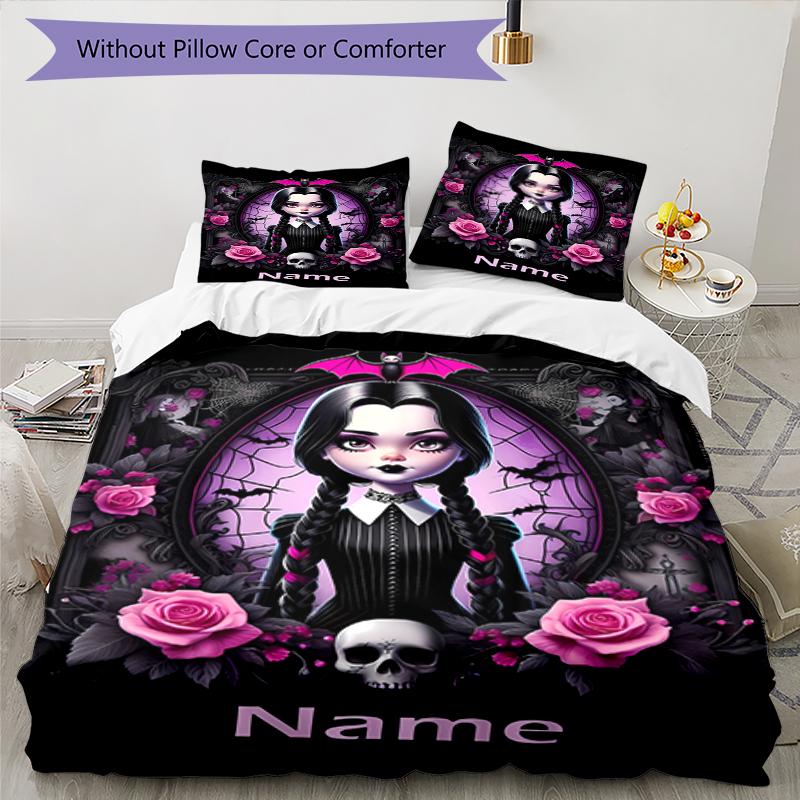 3pcs Custom Name Wednesday Bedding Set Duvet Cover Closure Includes 1 Duvet Cover & 2 Pillowcases, Soft and Comfortable for All Seasons.