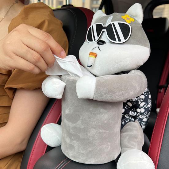 Cartoon Dog Car Trash Can with Storage Compartment Large-Capacity Multifunctional Creative Animal Tissue Box Decorative Organizer
