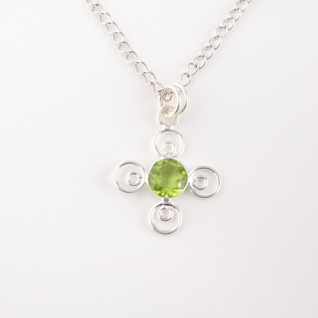 925 Sterling Silver Necklace Pendant Peridot Gemstone Unique Handcrafted Gift PP-41-3