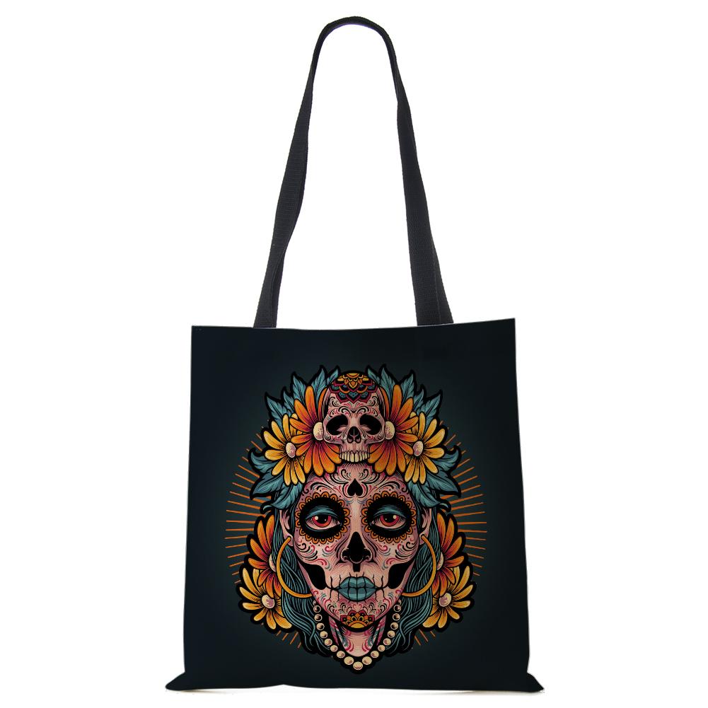 Abstract Art Skull Horror Print Shopping Bags Women Folding Reusable Customize Tote Shoulder Bag Canvas Groceries Handbags 2022 CLE