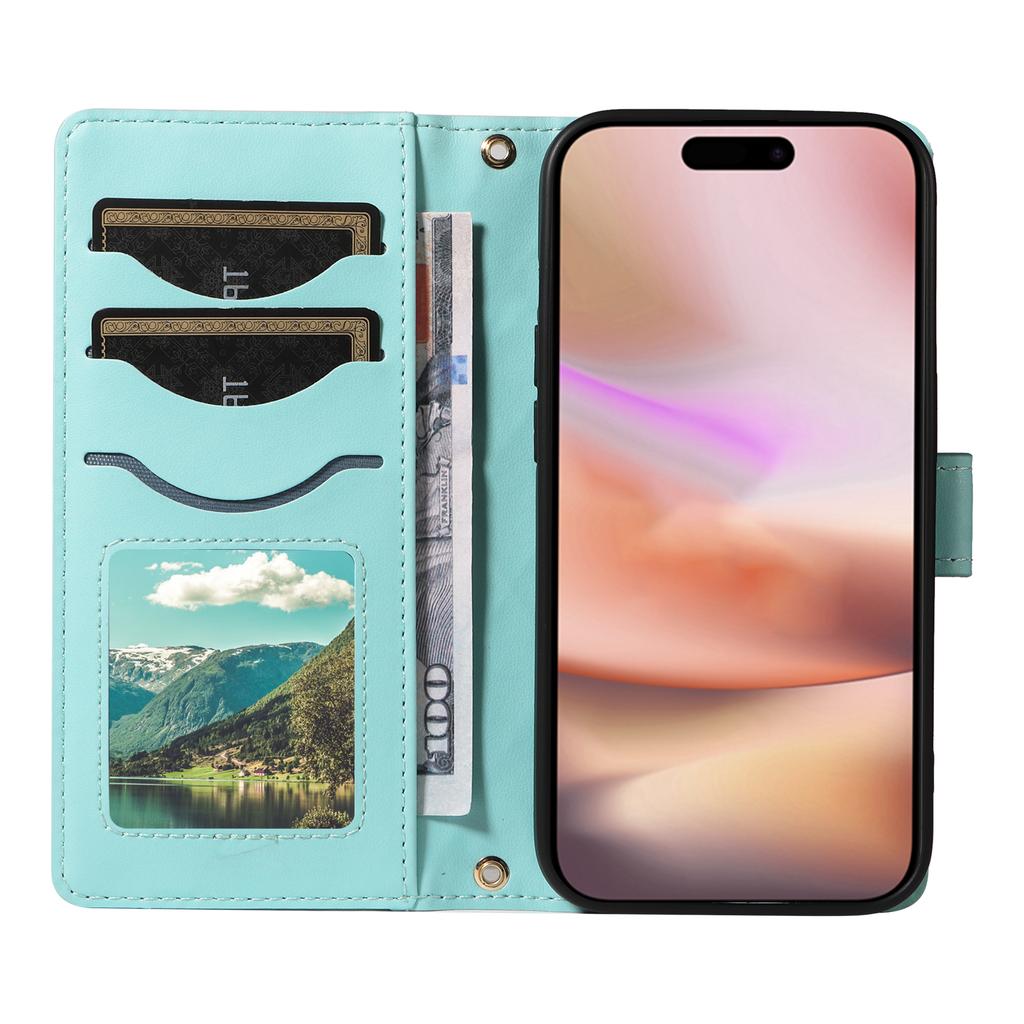 Étui portefeuille en cuir matelassé pour iPhone 16 avec bandoulière et dragonne