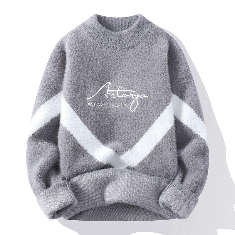 

Осень и Зима Универсальный Новый Модный Мужской Свитер с Полувысоким Воротником Свободный С Буквами Повседневный Вязаный Свитер Теплый Свитер M