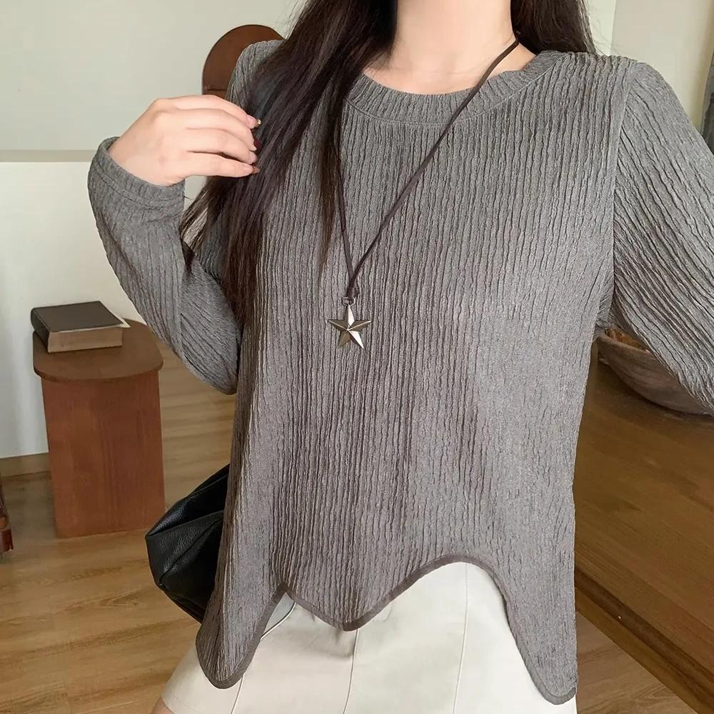 Large Size Raglan Long-sleeved T-shirt Ladies's Autumn and Winter Design Sense Niche Blouse Loose Bottoming Shirt
