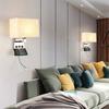 Minimalist Wall Lamp Bedside Lamp Reading Lamp with Switch Mobile Phone Holder Rechargeable Hotel Bedroom Room Wall Lights