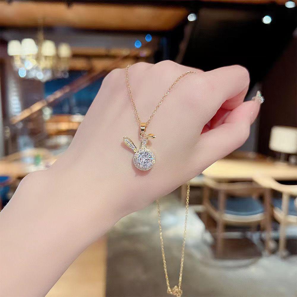 Charming Zirconia Rabbit Necklace - Women's Unique Design in Chinese Style, Titanium Steel Clavicle Chain, Perfect Birthday Gift.