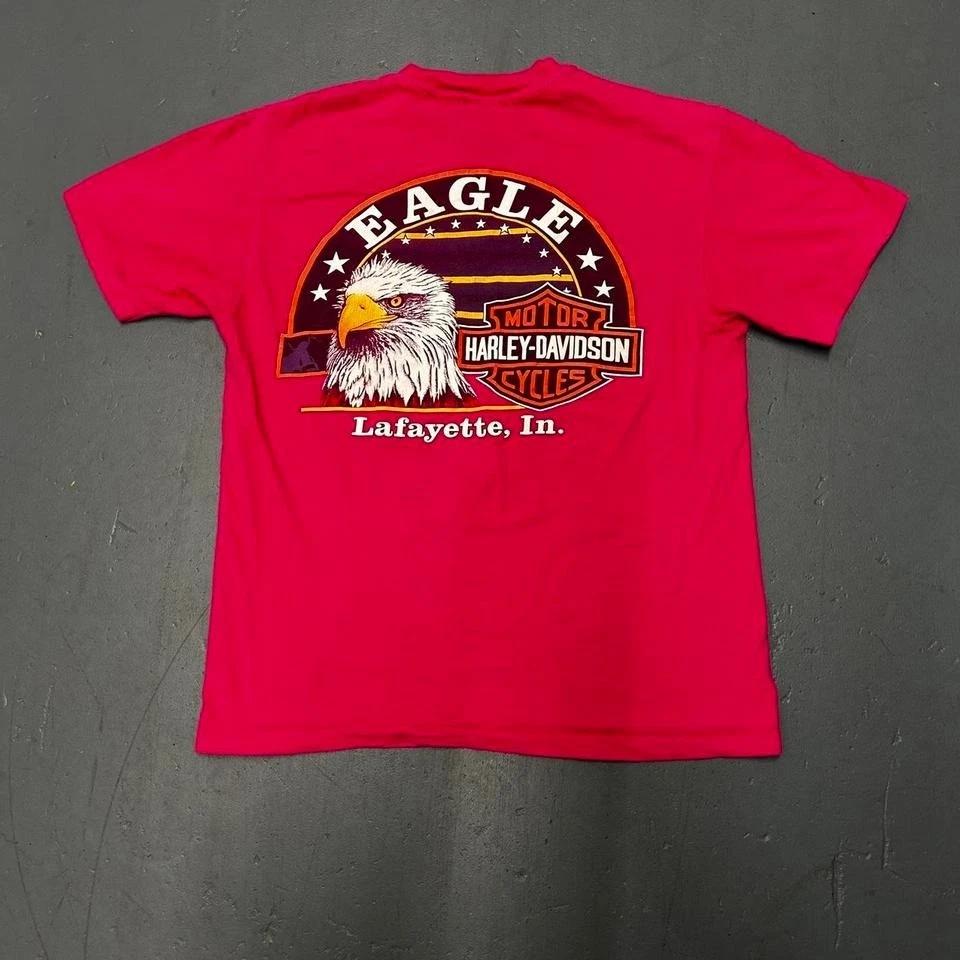 

Vintage 90s single stitch pink Harley Davidson eagle Lafayette Indiana Tshirt S