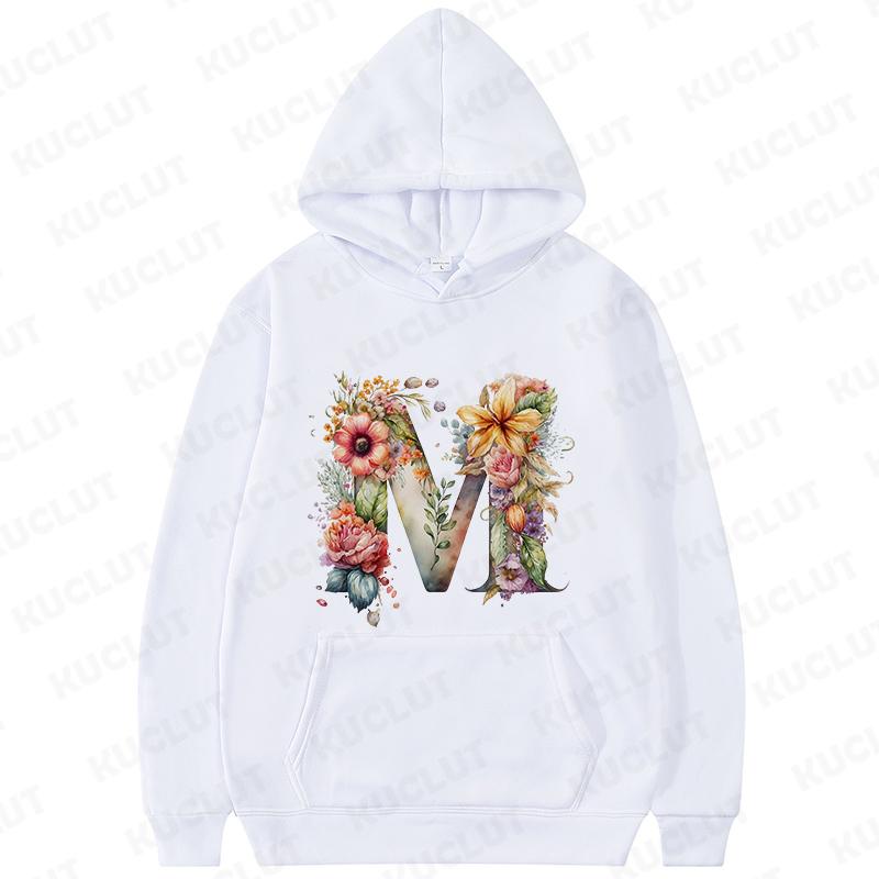 Women Hoodies Clothing 26 Alphabet Sweatshirts Hooded Shirt Fashion Flower Letters Graphic Outerwear White Women's Sweat-shirts