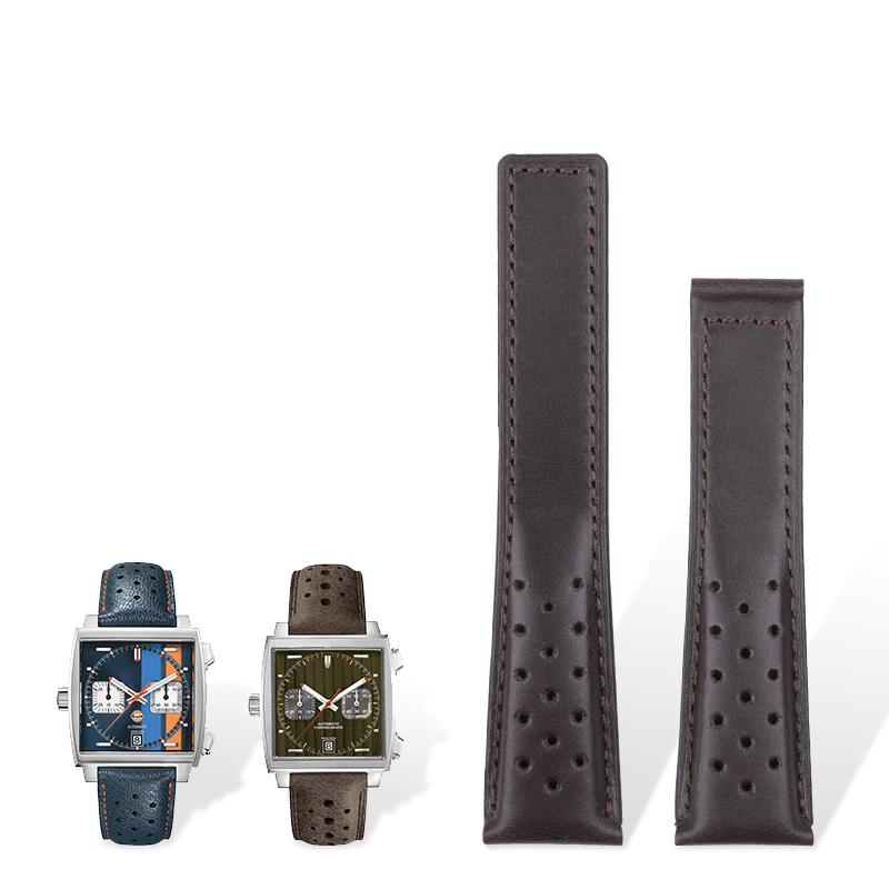

Soft Oil Wax Skin Cowhide Genuine Leather Watchband 22mm For TAG Strap HEUER CARRERA Monaco Bracelet Wristband Accessories 22-18mm&Without Buckle темно-коричневого кольору