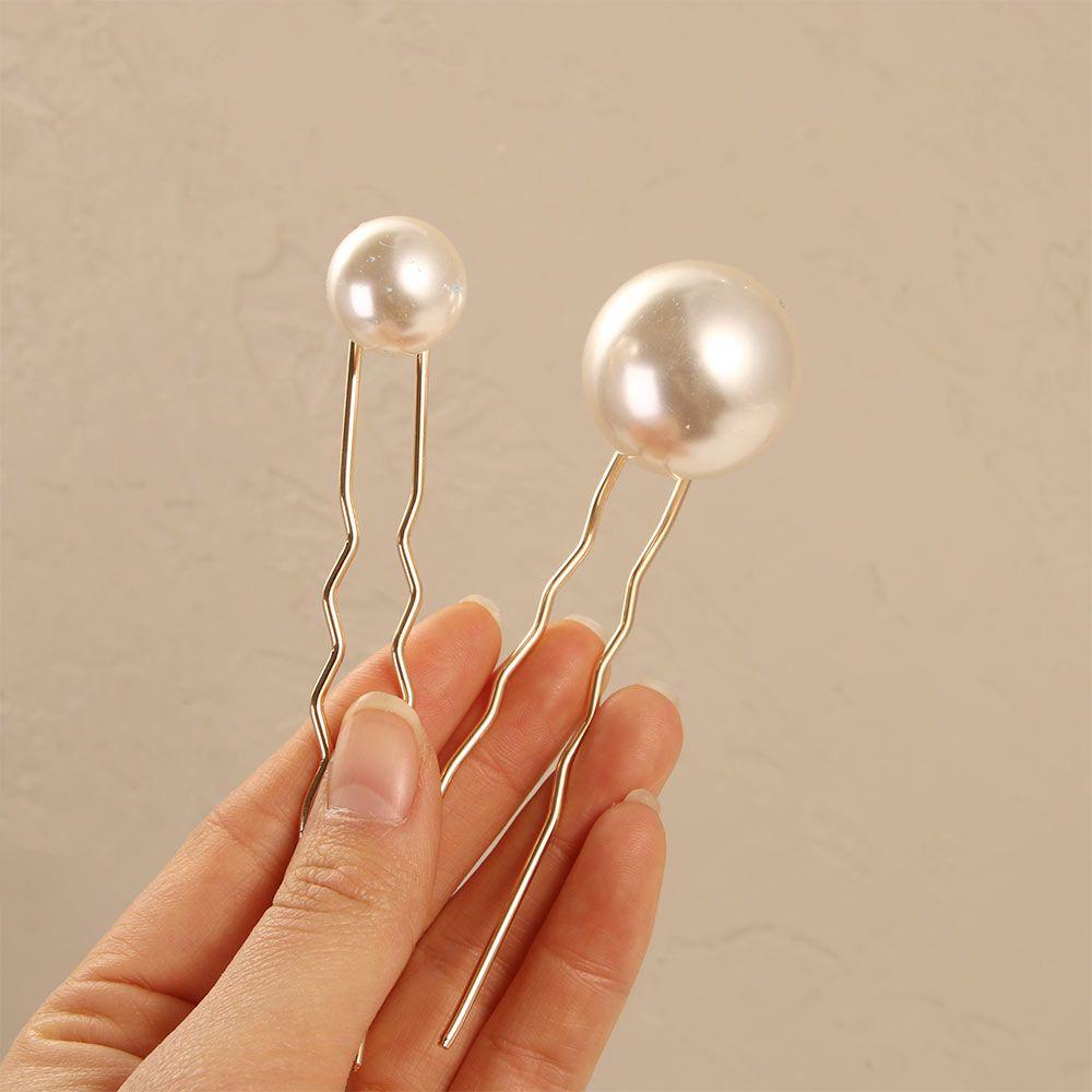 Women Vintage Metal Headdress Bridal Hair Accessories Pearl Hair Stick U-shaped Hairpin Hair Style Tools