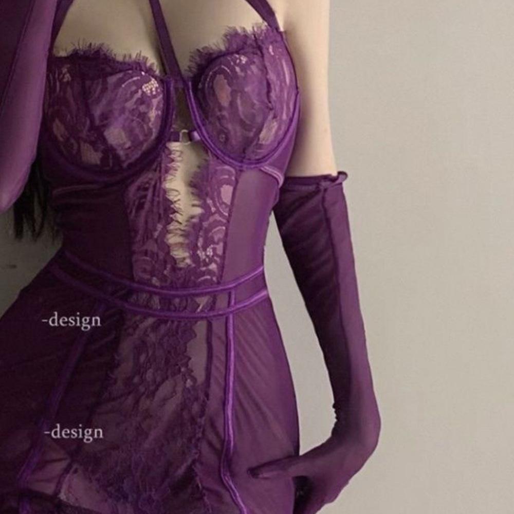 Ye Geng Plus Size Lace See-Through Halter Neck Bodysuit Shapewear