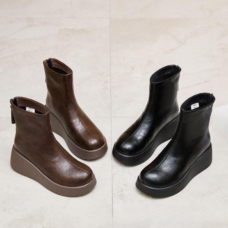 Scarpe Antiscivolo, Stivali Versatili e alla Moda, Stivaletti alla Caviglia con Punta Tonda, Rialzanti e a Suola Spessa