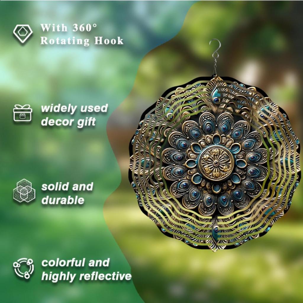 2D Metal Wind Spinner Silent Bird Scare Device Rotating Wind Chime Outdoor Decor Modern Feather Design Garden Yard Patio Decoration