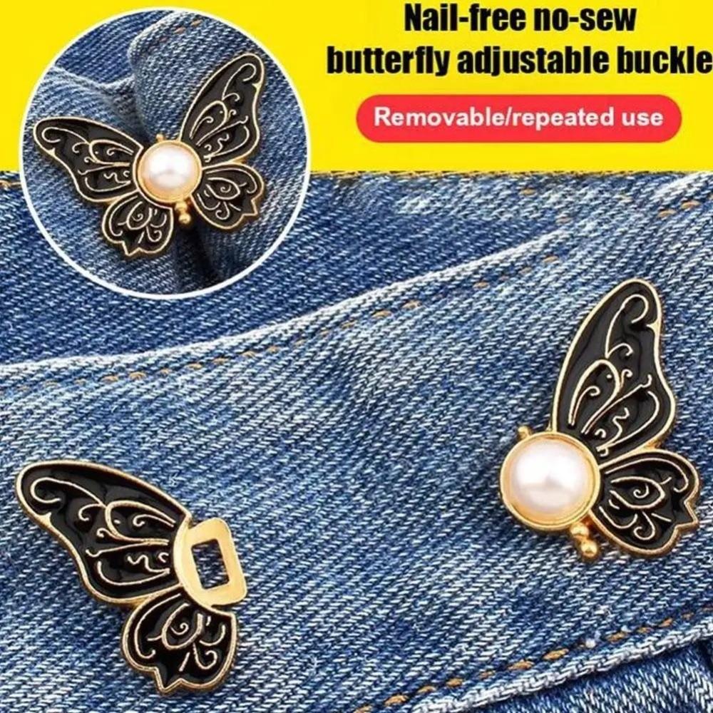 Temperament Butterfly Shape Jeans Buttons Adjustable Waist Tightening Tool Pants Pins Fixed Waist Fastening Pins Scarf Fastening