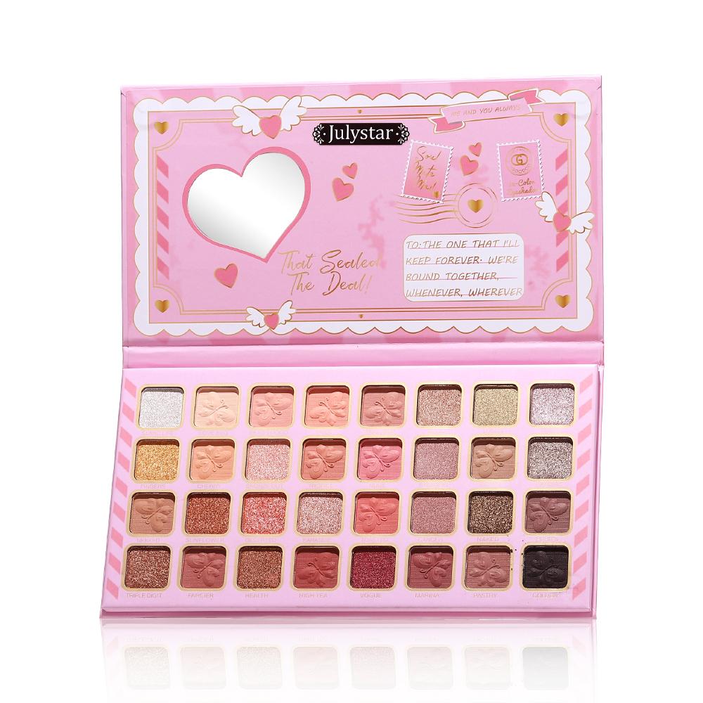 JULYSTAR 32 Colors Eyeshadow Palette Love Letters, Highly Pigmented Matte Shimmer Glitter, Long Lasting Waterproof Warm Nude Earth Tone Makeup Gift