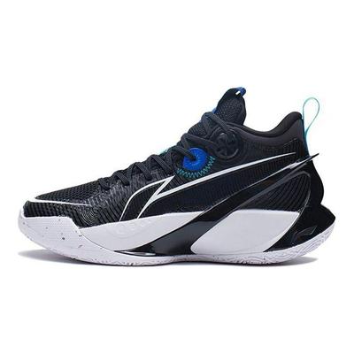 Sapatos de Basquetebol Cano Alto Li Ning Sonic 10 V1 Tênis Infantil Preto Branco Azul YKBS022-5