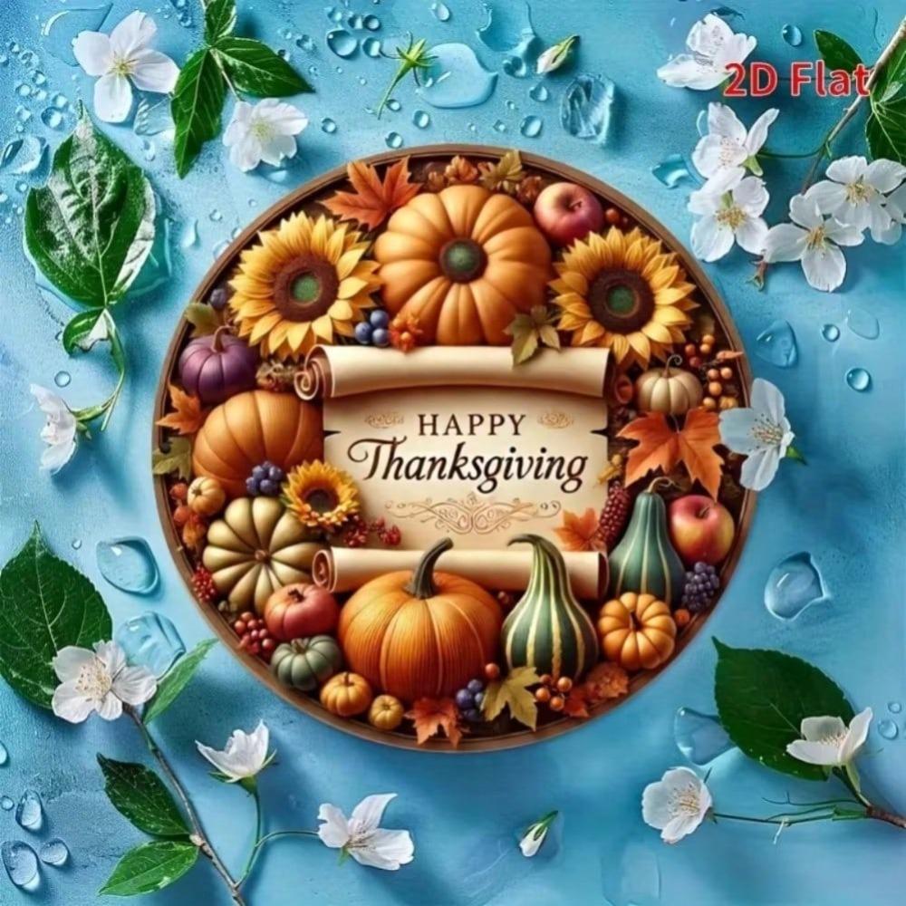 Vintage Sunflower Thanksgiving Metal Wall Art Round Iron Sign Fall Floral Decor