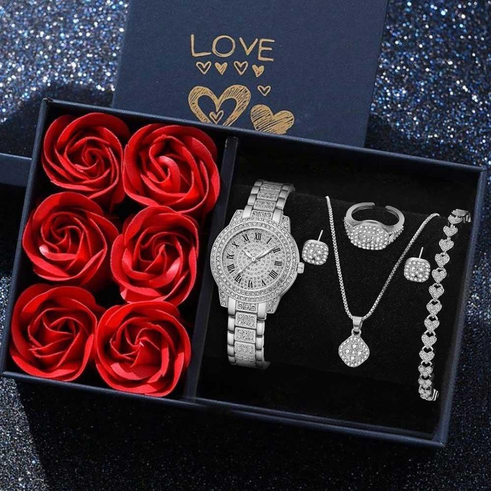 Ladies Watch Set, Steel Belt Full of Diamonds, High-end Quartz Watch Temperament, Business Leisure Watch Wholesale