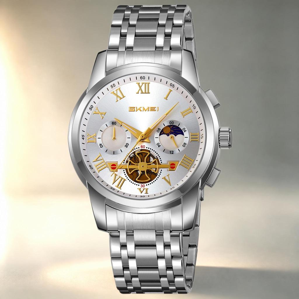 Men's Quartz Watch SKMEI Chronograph Stainless Steel Star Calendar 9394