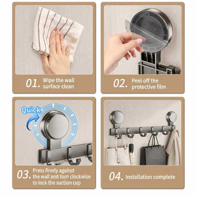 No-drill Door Back Vacuum Suction Cup Hooks Storage Rack