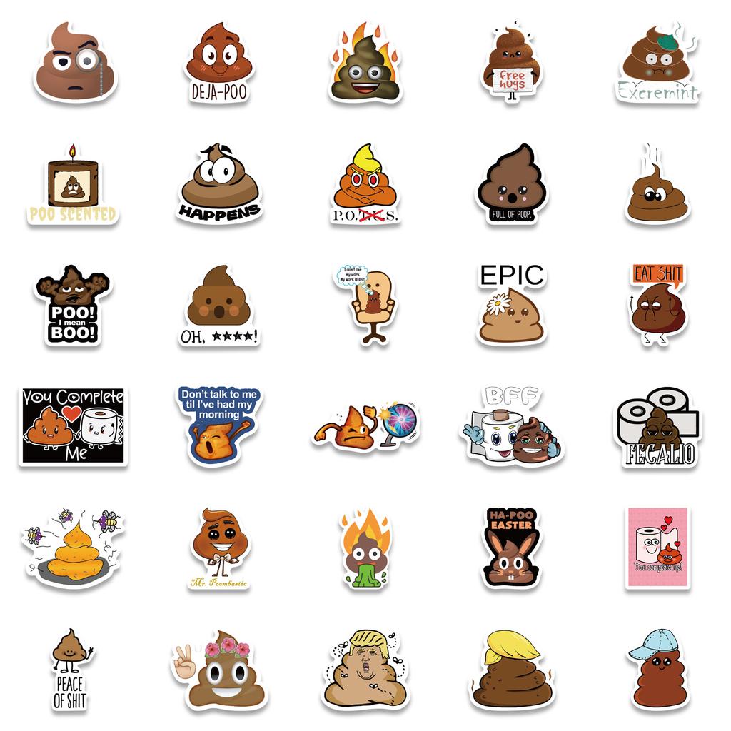 60 Cartoon Spoof Poop Expression Stickers Can Decorate Suitcase Notebook Waterproof and Not Repeat Stickers