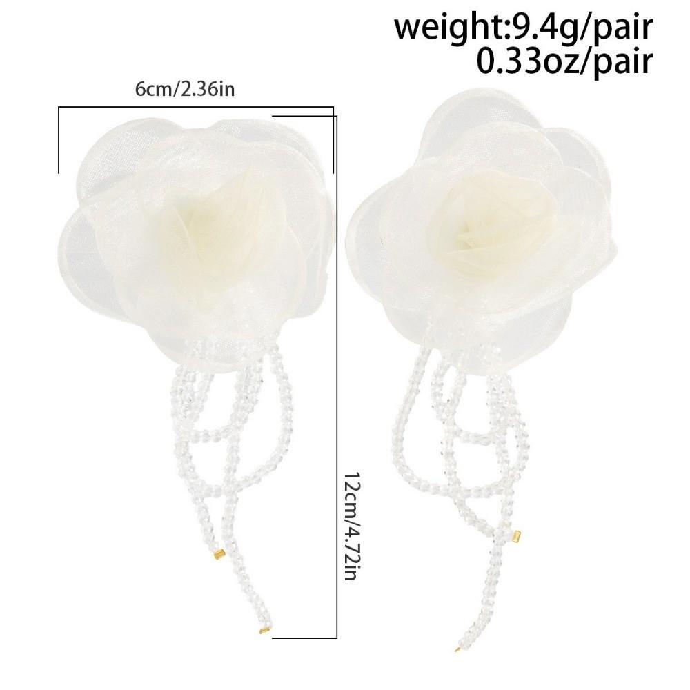 Elegant Exaggerated Pendant Earrings Mesh Imitation Pearl Dangle Earrings White Flower Long Earrings Ear Accessories