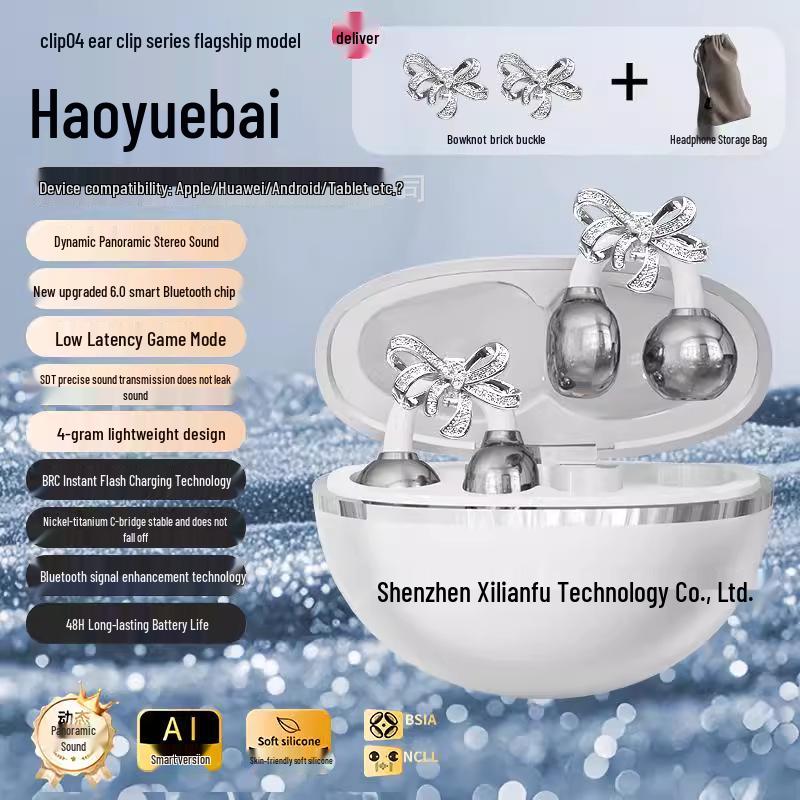 Hoop Ear Clip Bluetooth Earphones with AI Smart Features and Long Battery Life