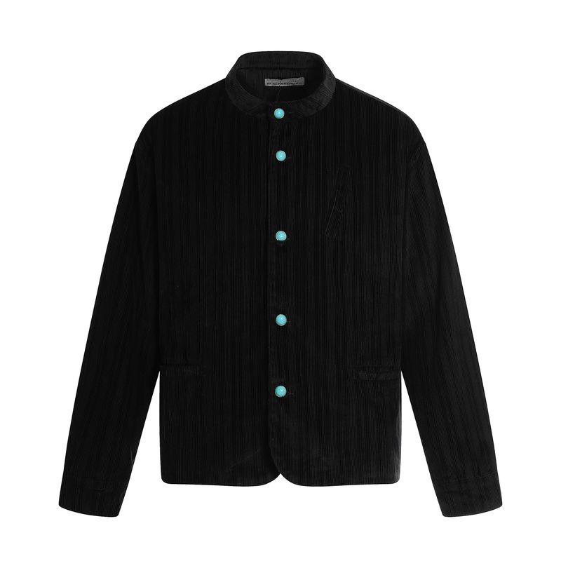 Kisko American Old Money Style Black Velvet Turquoise Button Jacket Unisex High-End Casual Cardigan Coat