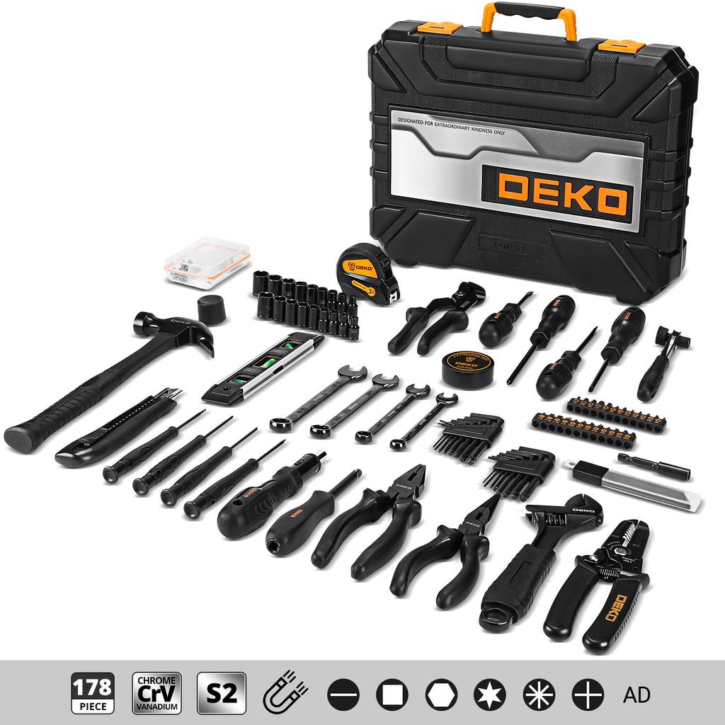 DEKOPRO 178-Piece Home Tool Kit DKMT178 with Hand Tools and Hard Carry Case