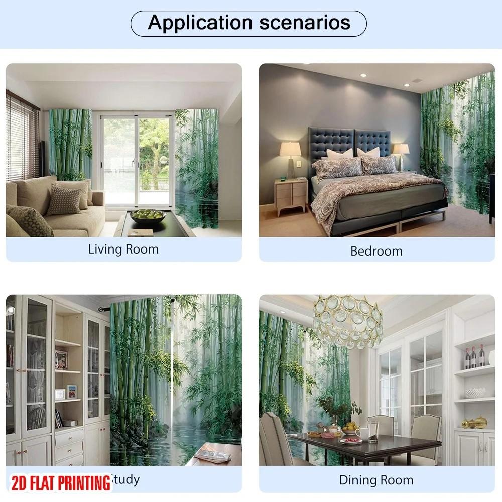 JIT 2pcs Bamboo Forest Scenic Curtains   Rod Pocket Sheer Drape   Home Decor Window Treatments.