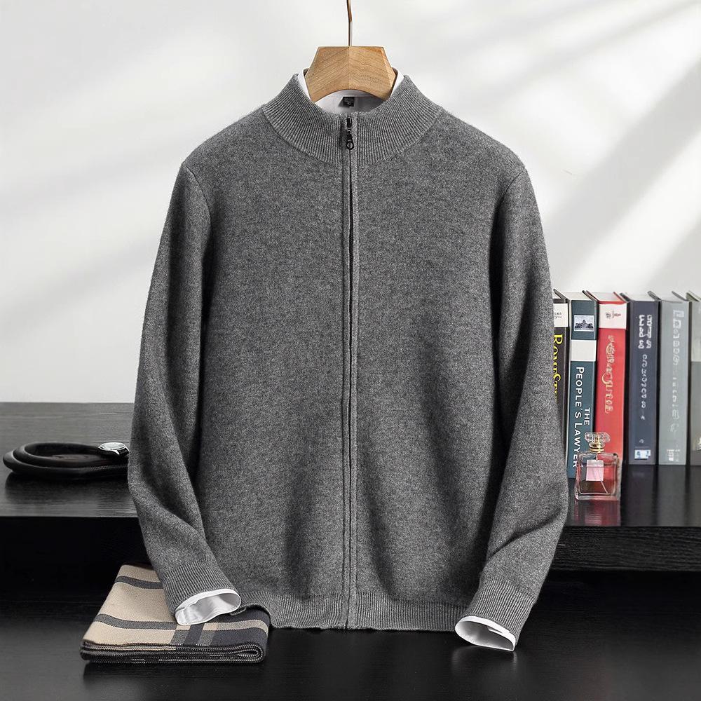 Winter thickened stand-up neck cashmere cardigan semi-turtleneck cashmere shirt zipper jacket air layer top
