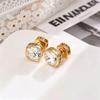 Yanbai French Retro Zircon Stud Earrings - Simple, Versatile, Luxurious Design for Women