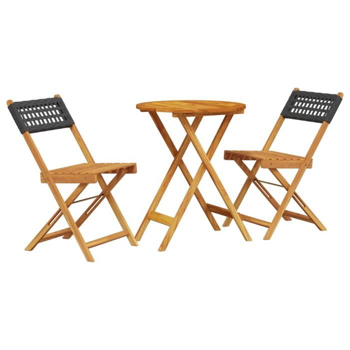 VidaXL Ensemble de bistro 3 pcs noir résine tressée et bois massif, ensemble de bistro de jardin, ensemble de balcon, 3281742